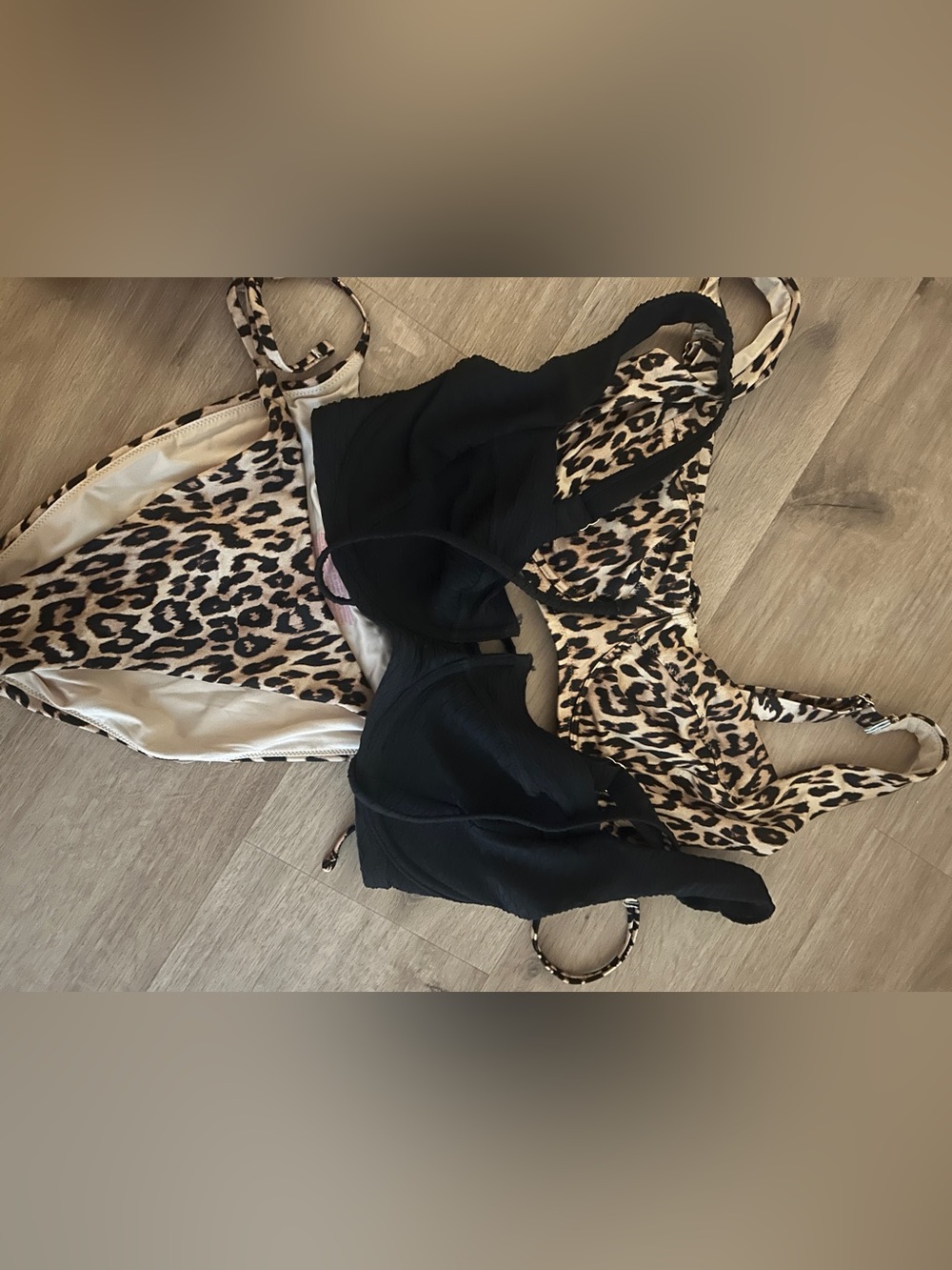 Victoria's Secret Black and Leopard Print Bikini Set